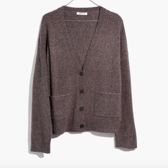 Madewell Short Kent Ex-Boyfriend Cardigan Sweater in Heather Shadow (Grey) M - Picture 3 of 9